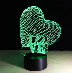 Heart Shaped 3D Illusion LED Night Lamp